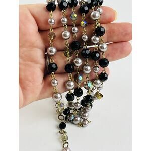 VINTAGE FRENCH DESIGN AB BEADS FAUX PEARL BIB COLLAR NECKLACE LDADPR Aurora Blac